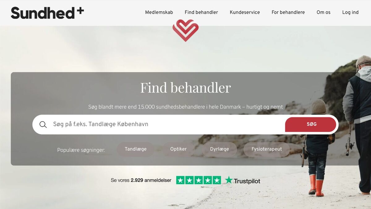 Skærmbillede af Find behandler-funktionen på sundhedplus.dk